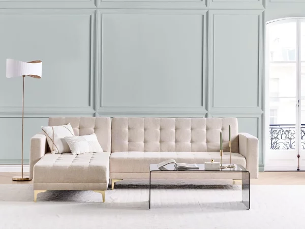Corner Sofa Right ABERDEEN, beige fabric DEF