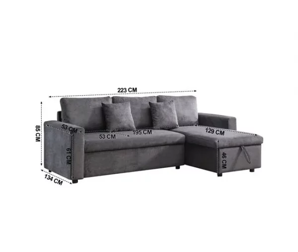 Chaise longue DRAKO reversível 3 lugares cinza escuro