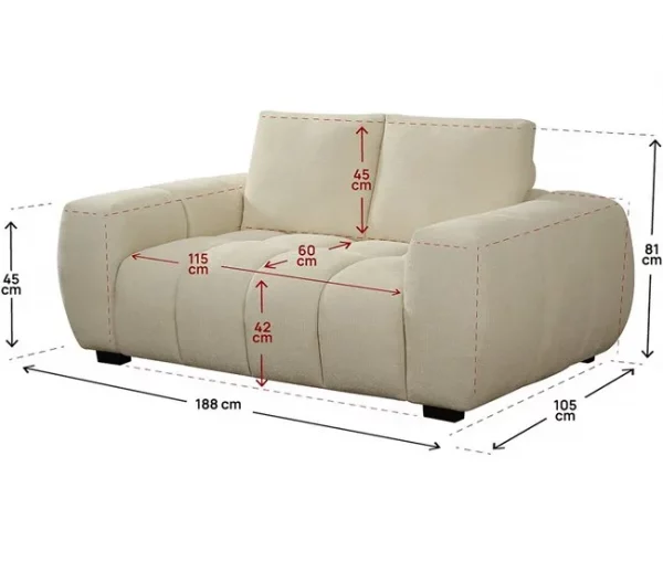 Sofá "Cambon" em tecido chenille – 2 lugares – Bege