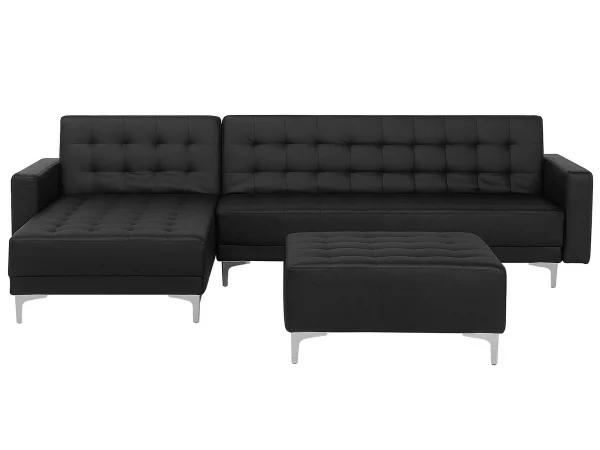 Schlafsofa ABERDEEN Kunstleder Schwarz Ottomane L/R CH