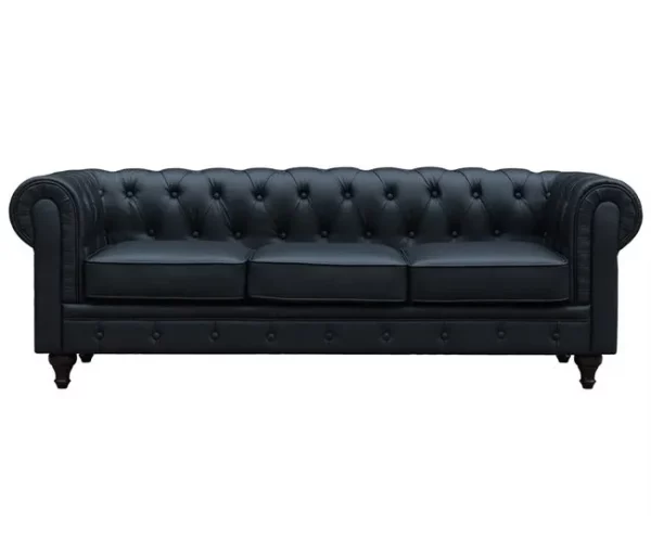 Sofá fixo Chesterfield "Aliza" - 208 x 82 x 70 cm - 3 lugares - Preto