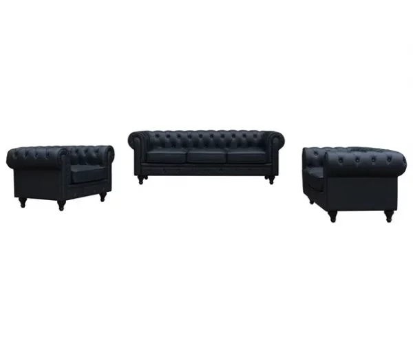 Sofá fixo Chesterfield "Aliza" - 208 x 82 x 70 cm - 3 lugares - Preto