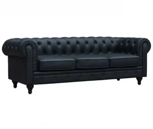 Sofá fixo Chesterfield "Aliza" - 208 x 82 x 70 cm - 3 lugares - Preto