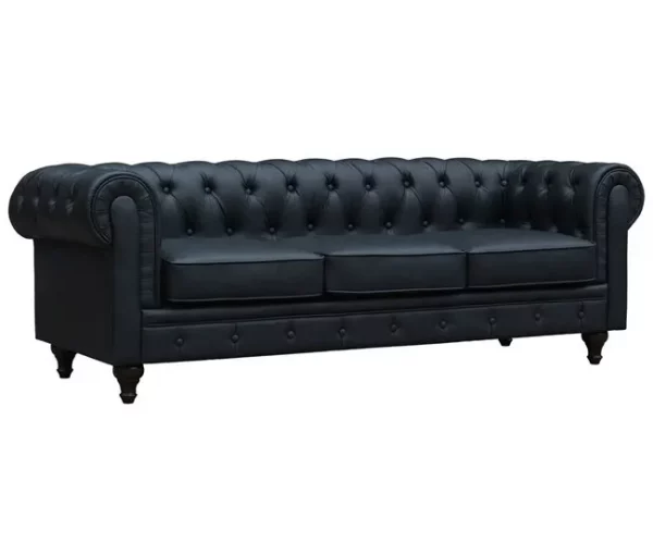 Sofá fixo Chesterfield "Aliza" - 208 x 82 x 70 cm - 3 lugares - Preto