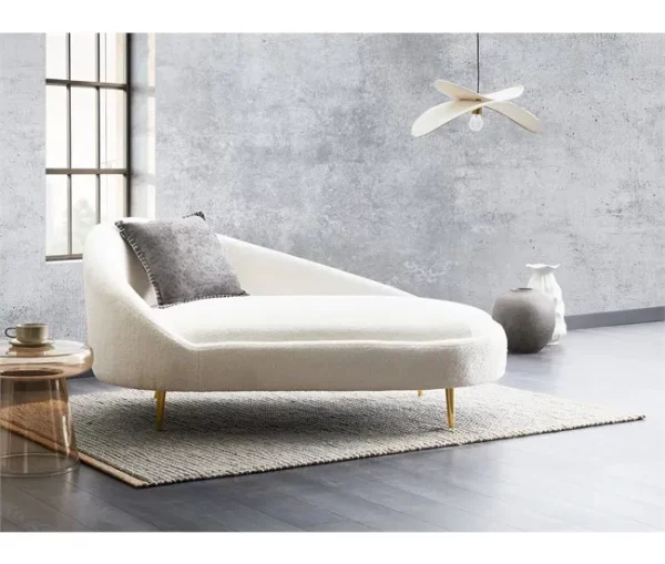 Chaise-longue em tecido bouclé branco-creme à esquerda VALREAS
