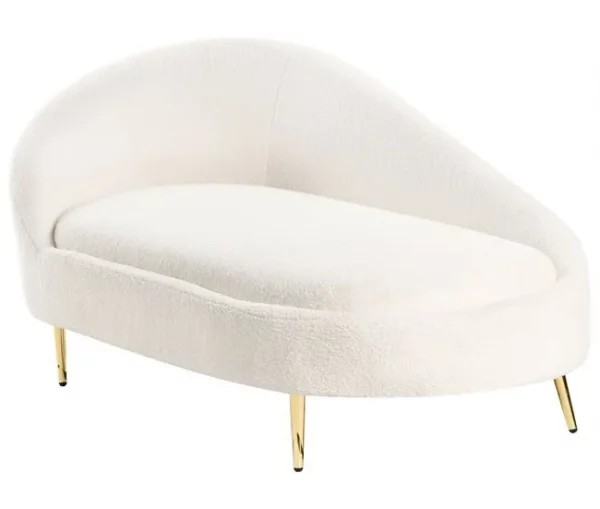 Chaise-longue em tecido bouclé branco-creme à esquerda VALREAS