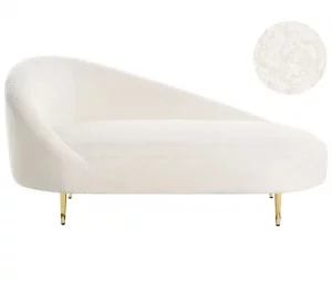 Chaise-longue em tecido bouclé branco-creme à esquerda VALREAS