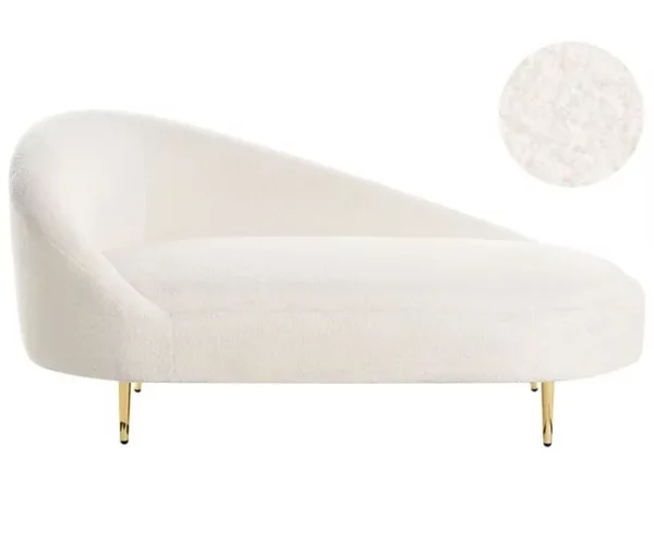 Chaise-longue em tecido bouclé branco-creme à esquerda VALREAS