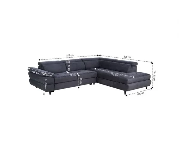 Sofá de canto OMEGA com cama cor antracite dereita 4 lugares antracite