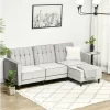 HOMCOM Sofá Cama com Chaise Longue de 3 Lugares Tato Aveludado com Encosto Ajustável e Apoio para os Pés Móvel 218x85x86cm Cinza