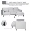 HOMCOM Sofá Cama com Chaise Longue de 3 Lugares Tato Aveludado com Encosto Ajustável e Apoio para os Pés Móvel 218x85x86cm Cinza