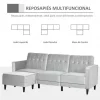 HOMCOM Sofá Cama com Chaise Longue de 3 Lugares Tato Aveludado com Encosto Ajustável e Apoio para os Pés Móvel 218x85x86cm Cinza