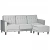 HOMCOM Sofá Cama com Chaise Longue de 3 Lugares Tato Aveludado com Encosto Ajustável e Apoio para os Pés Móvel 218x85x86cm Cinza