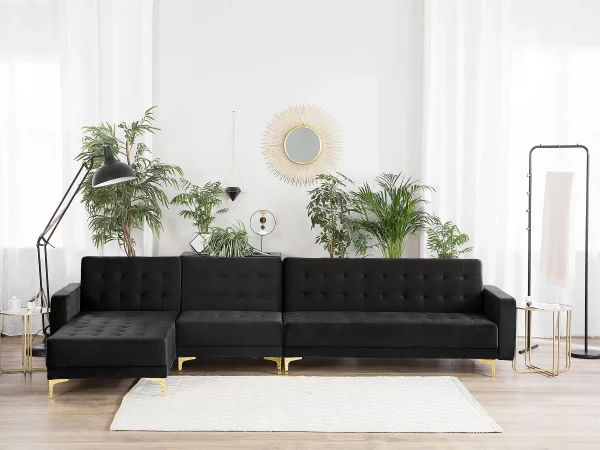 Schlafsofa ABERDEEN Samt Schwarz Mittelst. L/R DEF