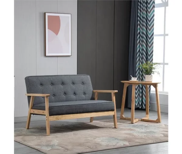 HOMCOM Sofá de 2 Lugares com Encosto e Almofadas Acolchoados Pés de Madeira Antiderrapantes para Sala de estar Dormitório Oficina 114x66x69 cm Cinza