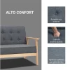 HOMCOM Sofá de 2 Lugares com Encosto e Almofadas Acolchoados Pés de Madeira Antiderrapantes para Sala de estar Dormitório Oficina 114x66x69 cm Cinza