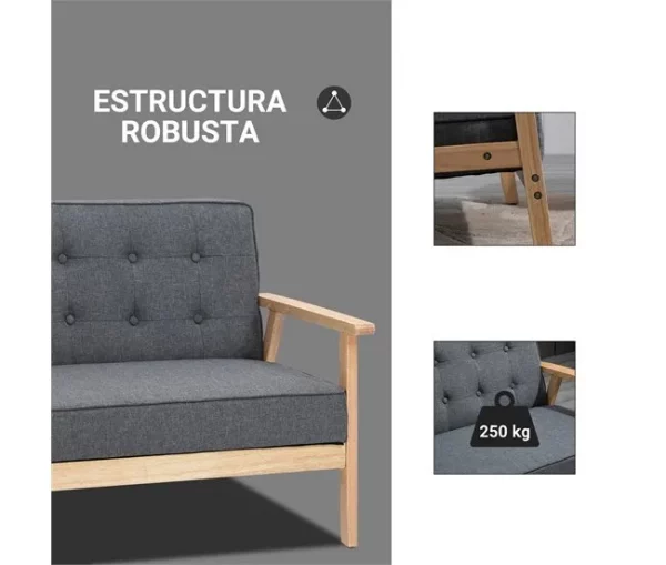 HOMCOM Sofá de 2 Lugares com Encosto e Almofadas Acolchoados Pés de Madeira Antiderrapantes para Sala de estar Dormitório Oficina 114x66x69 cm Cinza