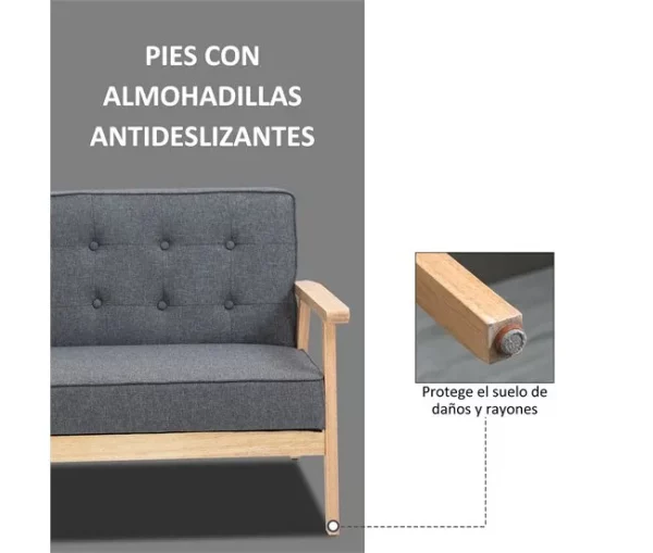 HOMCOM Sofá de 2 Lugares com Encosto e Almofadas Acolchoados Pés de Madeira Antiderrapantes para Sala de estar Dormitório Oficina 114x66x69 cm Cinza
