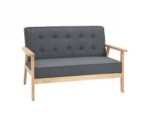 HOMCOM Sofá de 2 Lugares com Encosto e Almofadas Acolchoados Pés de Madeira Antiderrapantes para Sala de estar Dormitório Oficina 114x66x69 cm Cinza