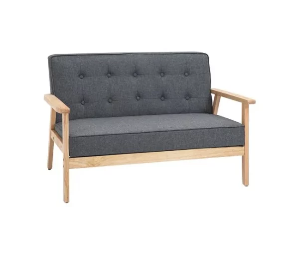 HOMCOM Sofá de 2 Lugares com Encosto e Almofadas Acolchoados Pés de Madeira Antiderrapantes para Sala de estar Dormitório Oficina 114x66x69 cm Cinza