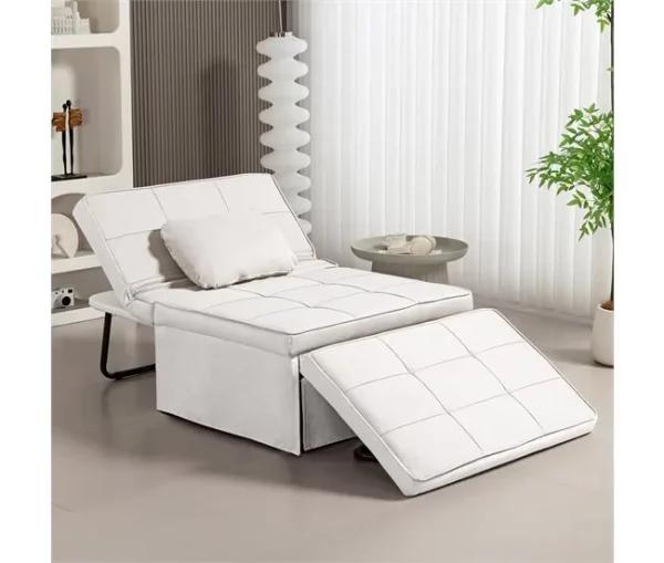 HOMCOM Sofá Cama Individual 3 em 1 Estofado em Linho Sofá Reclinável em 5 Posições com Apoio para os Pés e Apoio para a Cabeça para Sala de Estar Carga Máxima 200kg 95x189x43 cm Branco Gelo