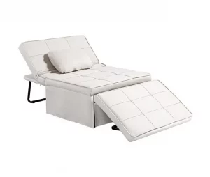 HOMCOM Sofá Cama Individual 3 em 1 Estofado em Linho Sofá Reclinável em 5 Posições com Apoio para os Pés e Apoio para a Cabeça para Sala de Estar Carga Máxima 200kg 95x189x43 cm Branco Gelo