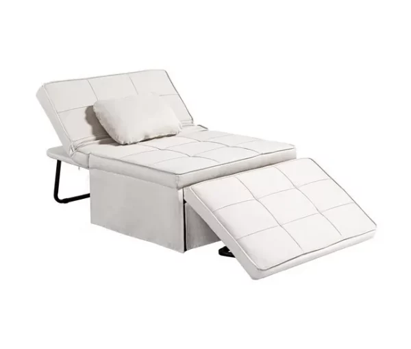HOMCOM Sofá Cama Individual 3 em 1 Estofado em Linho Sofá Reclinável em 5 Posições com Apoio para os Pés e Apoio para a Cabeça para Sala de Estar Carga Máxima 200kg 95x189x43 cm Branco Gelo