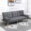 HOMCOM Sofá Cama 3 Lugares Sofá Cama Dobrável com Encosto Ajustável de 3 Níveis Apoio para os Braços Desmontável e 2 Suportes para Copos 181x77x78 cm Cinza