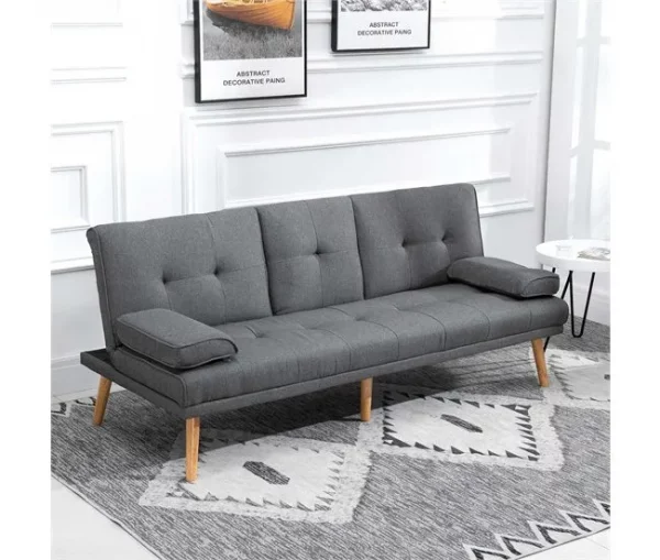 HOMCOM Sofá Cama 3 Lugares Sofá Cama Dobrável com Encosto Ajustável de 3 Níveis Apoio para os Braços Desmontável e 2 Suportes para Copos 181x77x78 cm Cinza