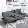 HOMCOM Sofá Cama 3 Lugares Sofá Cama Dobrável com Encosto Ajustável de 3 Níveis Apoio para os Braços Desmontável e 2 Suportes para Copos 181x77x78 cm Cinza