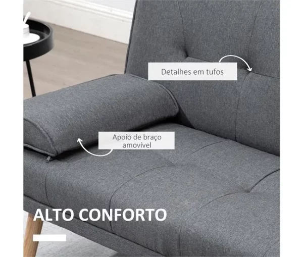 HOMCOM Sofá Cama 3 Lugares Sofá Cama Dobrável com Encosto Ajustável de 3 Níveis Apoio para os Braços Desmontável e 2 Suportes para Copos 181x77x78 cm Cinza