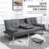 HOMCOM Sofá Cama 3 Lugares Sofá Cama Dobrável com Encosto Ajustável de 3 Níveis Apoio para os Braços Desmontável e 2 Suportes para Copos 181x77x78 cm Cinza