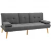 HOMCOM Sofá Cama 3 Lugares Sofá Cama Dobrável com Encosto Ajustável de 3 Níveis Apoio para os Braços Desmontável e 2 Suportes para Copos 181x77x78 cm Cinza