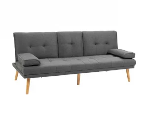 HOMCOM Sofá Cama 3 Lugares Sofá Cama Dobrável com Encosto Ajustável de 3 Níveis Apoio para os Braços Desmontável e 2 Suportes para Copos 181x77x78 cm Cinza