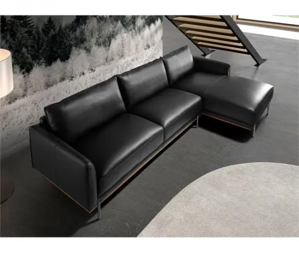 Sofá chaise longue direito em pele preta