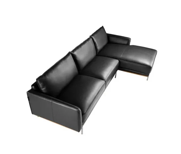 Sofá chaise longue direito em pele preta