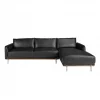 Sofá chaise longue direito em pele preta