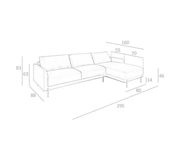 Sofá chaise longue direito em pele preta