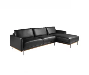 Sofá chaise longue direito em pele preta
