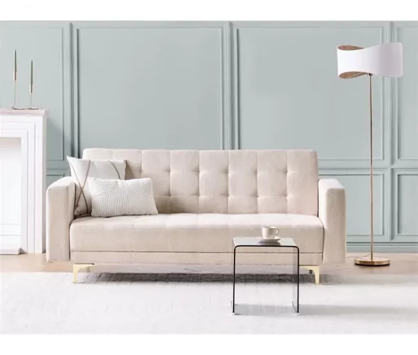 Sofá-cama de 3 lugares em tecido creme ABERDEEN