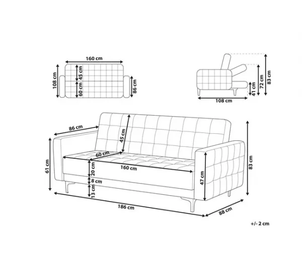 Sofá-cama de 3 lugares em tecido creme ABERDEEN