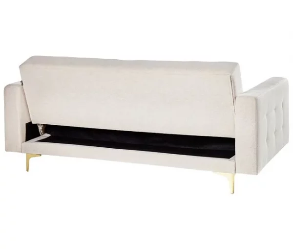 Sofá-cama de 3 lugares em tecido creme ABERDEEN