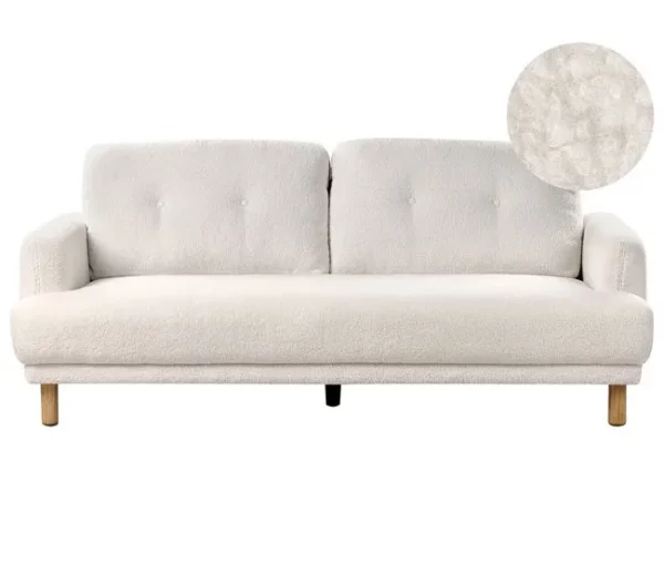 Sofá 3 lugares em bouclé branco TUVE