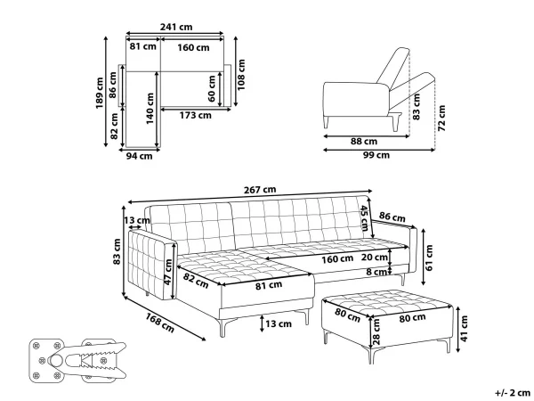 Schlafsofa ABERDEEN Samtstoff Sandb. Ottom. L/R CH