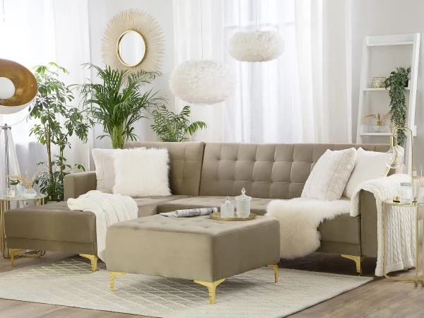 Schlafsofa ABERDEEN Samtstoff Sandb. Ottom. L/R CH