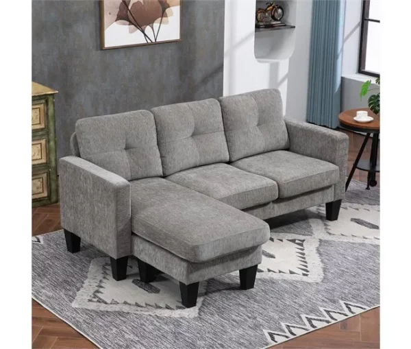 HOMCOM Sofá Chaise Longue Sofá em Forma de L Estofado em Poliéster Sofá de Canto Reversível com 3 Almofadas e Pés de Madeira para Sala de Estar Carga Máxima 180 kg 186x130x84 cm Marrom Degradado