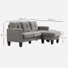 HOMCOM Sofá Chaise Longue Sofá em Forma de L Estofado em Poliéster Sofá de Canto Reversível com 3 Almofadas e Pés de Madeira para Sala de Estar Carga Máxima 180 kg 186x130x84 cm Marrom Degradado
