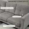 HOMCOM Sofá Chaise Longue Sofá em Forma de L Estofado em Poliéster Sofá de Canto Reversível com 3 Almofadas e Pés de Madeira para Sala de Estar Carga Máxima 180 kg 186x130x84 cm Marrom Degradado