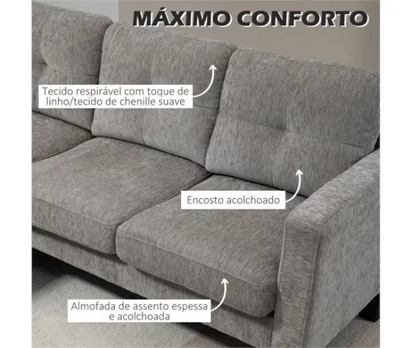 HOMCOM Sofá Chaise Longue Sofá em Forma de L Estofado em Poliéster Sofá de Canto Reversível com 3 Almofadas e Pés de Madeira para Sala de Estar Carga Máxima 180 kg 186x130x84 cm Marrom Degradado