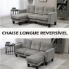 HOMCOM Sofá Chaise Longue Sofá em Forma de L Estofado em Poliéster Sofá de Canto Reversível com 3 Almofadas e Pés de Madeira para Sala de Estar Carga Máxima 180 kg 186x130x84 cm Marrom Degradado